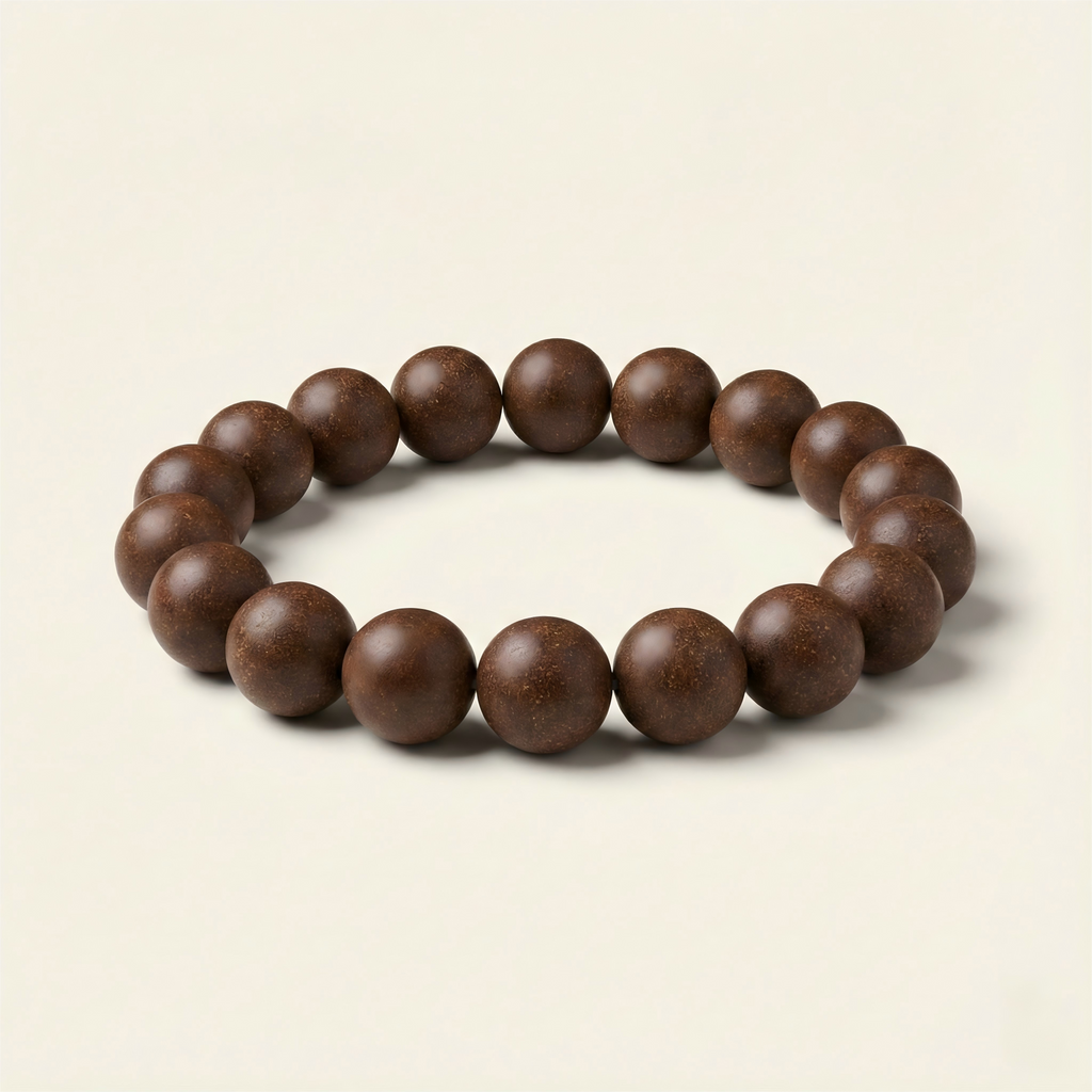 Hidden Scent handmade Golden Osmanthus herbal incense bead bracelet for mood lifting and comfort on neutral background.