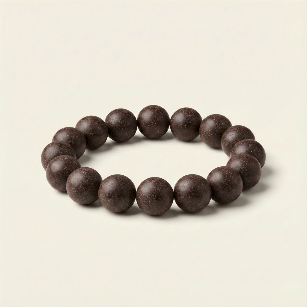 Hidden Scent handmade traditional Chinese medicine incense bead bracelet for anxiety relief and deep sleep on neutral background.